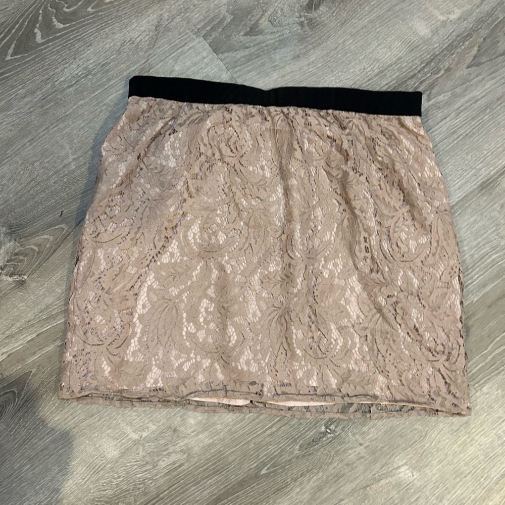 LOFT Blush Lace Mini Skirt with Black Waistband